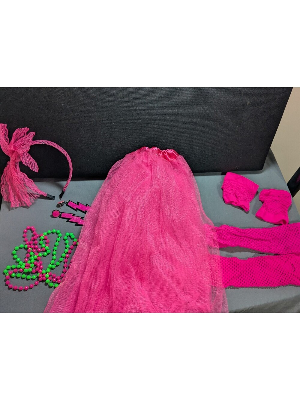 Vintage 1980s Pink Neon Costume Set with Tulle Skirt and Accessories